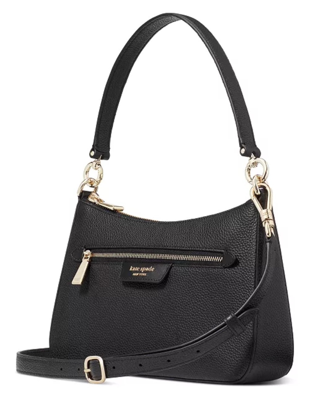 KATE SPADE NY Hudson Small Pebbled Leather Convertible Shoulder Bag- BLACK